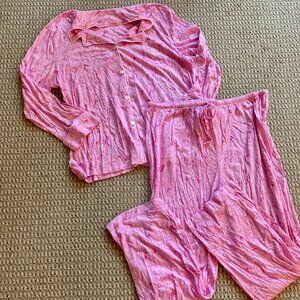 Lauren Ralph Lauren 2Pcs Pajama Pants Set Paisley Print Pockets Size XL Pink